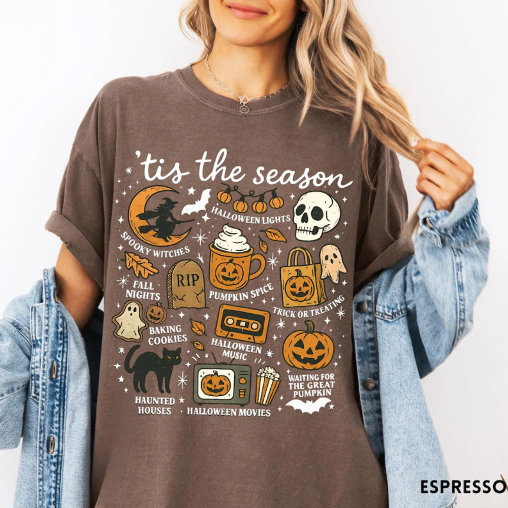 Tis the Season Halloween Aesthetic, Retro Halloween Shirt, Pumpkin Witch Tee